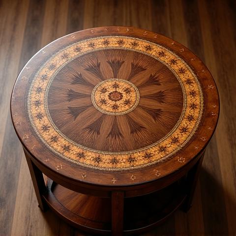 Tavolino da salotto in legno con intarsi floreali